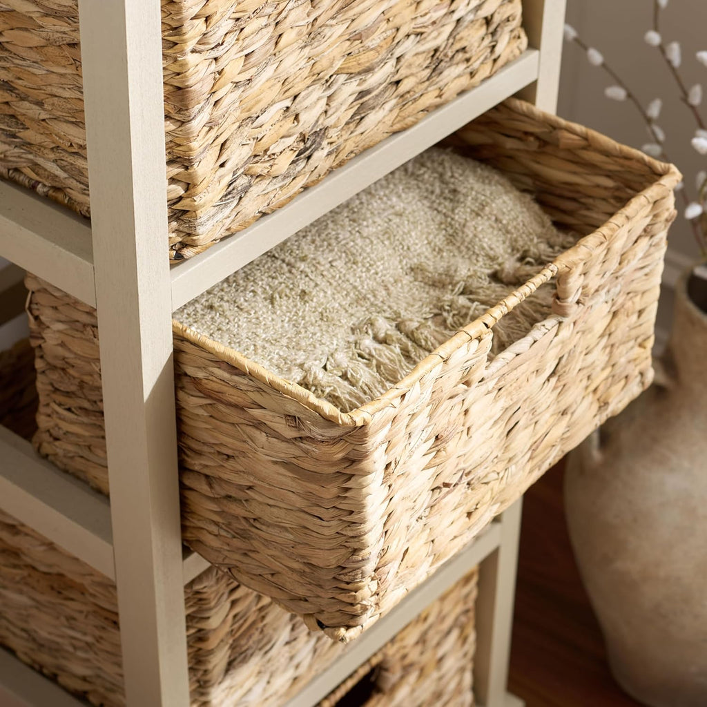 SAFAVIEH Furniture - Vedette 5-Basket Storage Tower - Sand - Solid Wood - Coastal Basket Tower Design - Ideal for Entryway, Living Room, 17.5' W x 13.5' D x 46' H - Fully Assembled (AMH5739G)