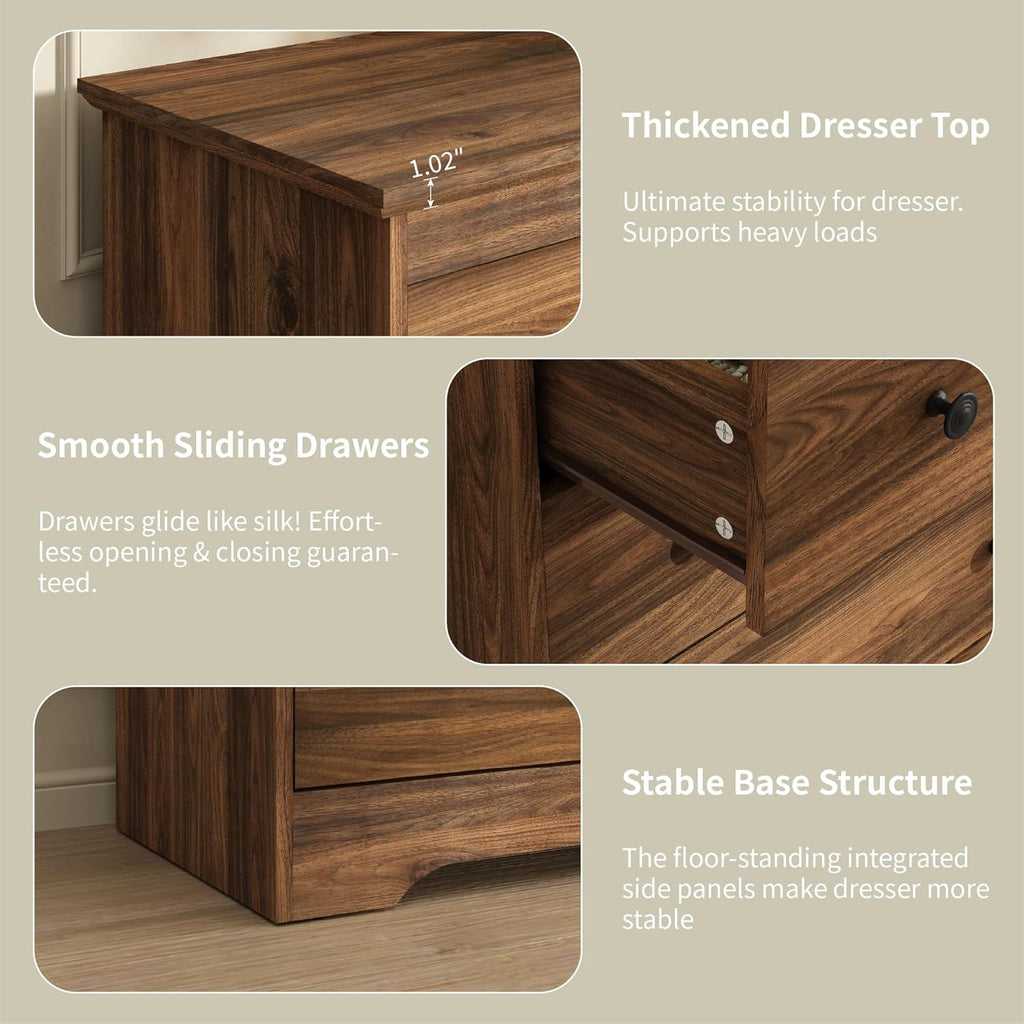 Dresser for Bedroom, 9 Drawer Dresser with Large Drawers, 55 Inch Wide Wood Chest for Living Room, Hallway, Walnut