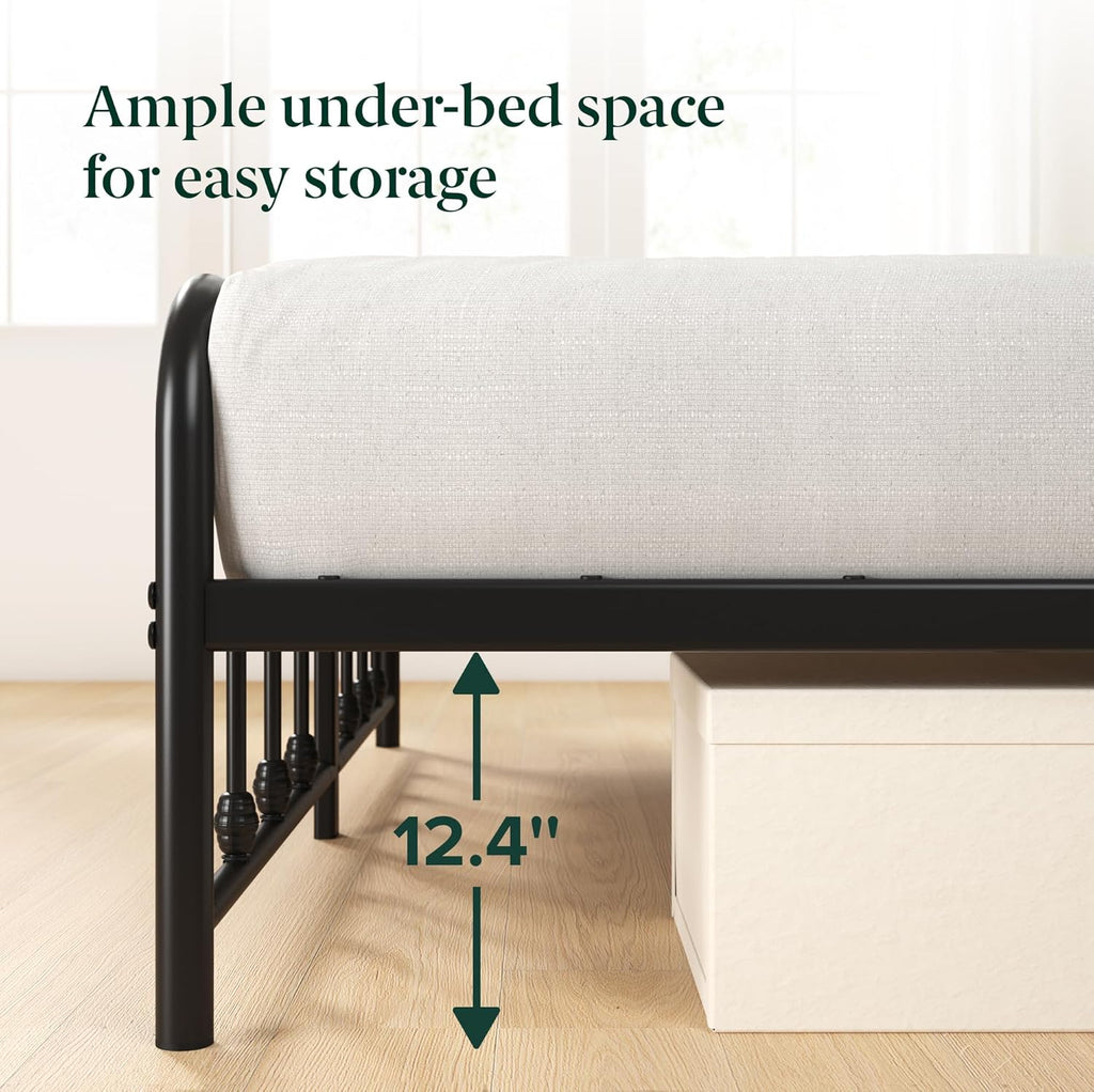 Zinus Leonardo Metal Platform Bed Frame, Victorian Spindle Style Headboard and Footboard, Heavy Duty Bed Base, Ample Underbed Space, Queen