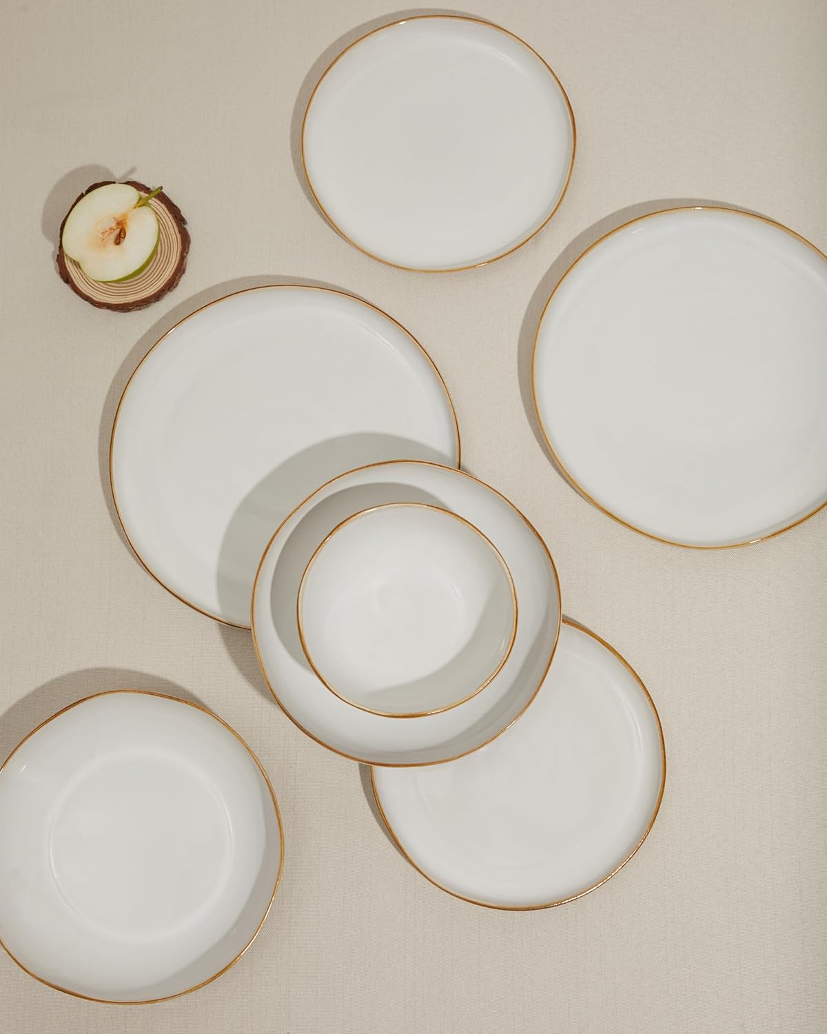 Pokini 18 Piece White Reactive Glaze Dinnerware Set for 6, Irregular Coastal Shape Stoneware | Elegant & Minimal Design for Daily Family Dinners or Weekend Guests