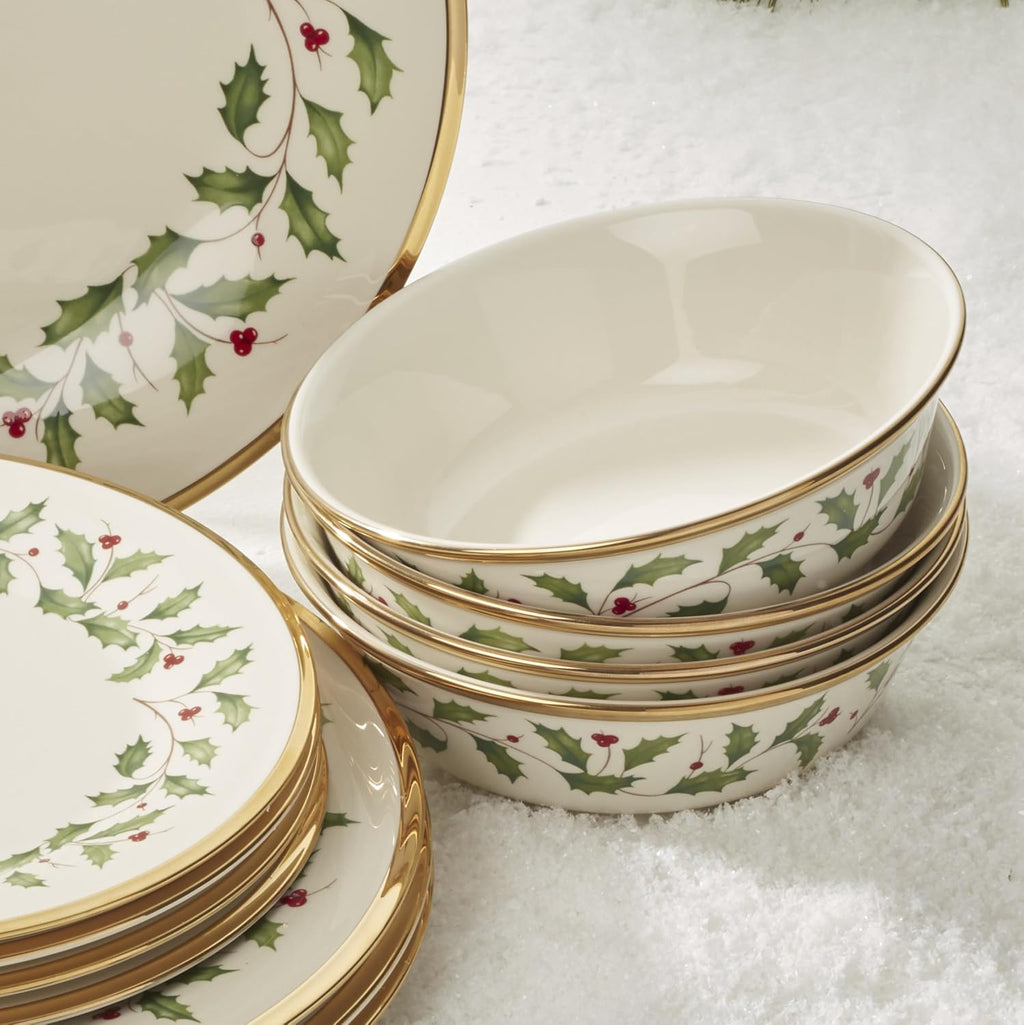 Lenox Dinnerware Set, Holiday 18-Piece Dinnerware Set, Service For 6, Porcelain Material, Dishwasher Safe, Home, Bowls, Dish Sets, Dinner Dishes, Plates And Bowls, Kitchen And Dining(Ivory, 18 Pieces)