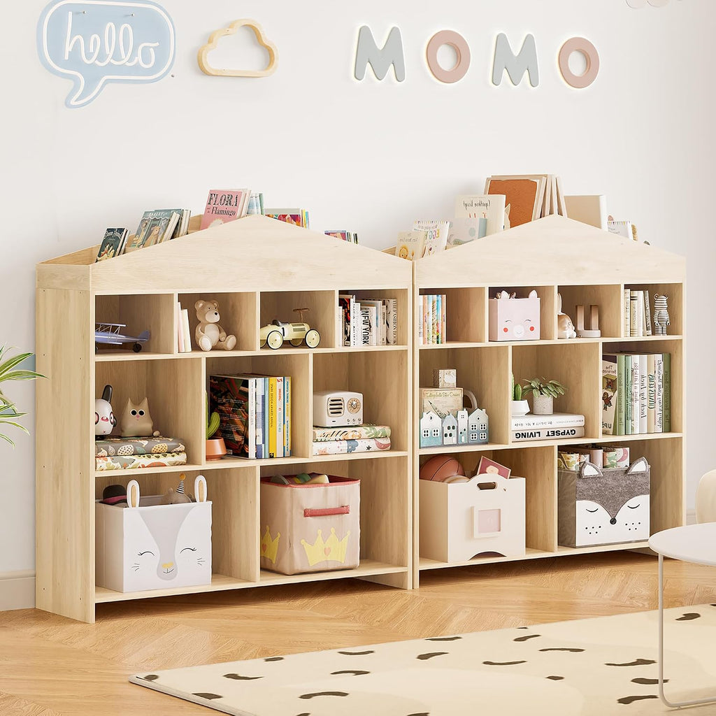 IDEALHOUSE Toy Storage Organizer 9-Cubby Kids Bookshelf 40.7in Width Bookcase Toddlers Playhouse Cabinet Shelf for Boys Girls Wooden Cubby Storage Toy Shelf for Playroom, Nursery, Kids Room