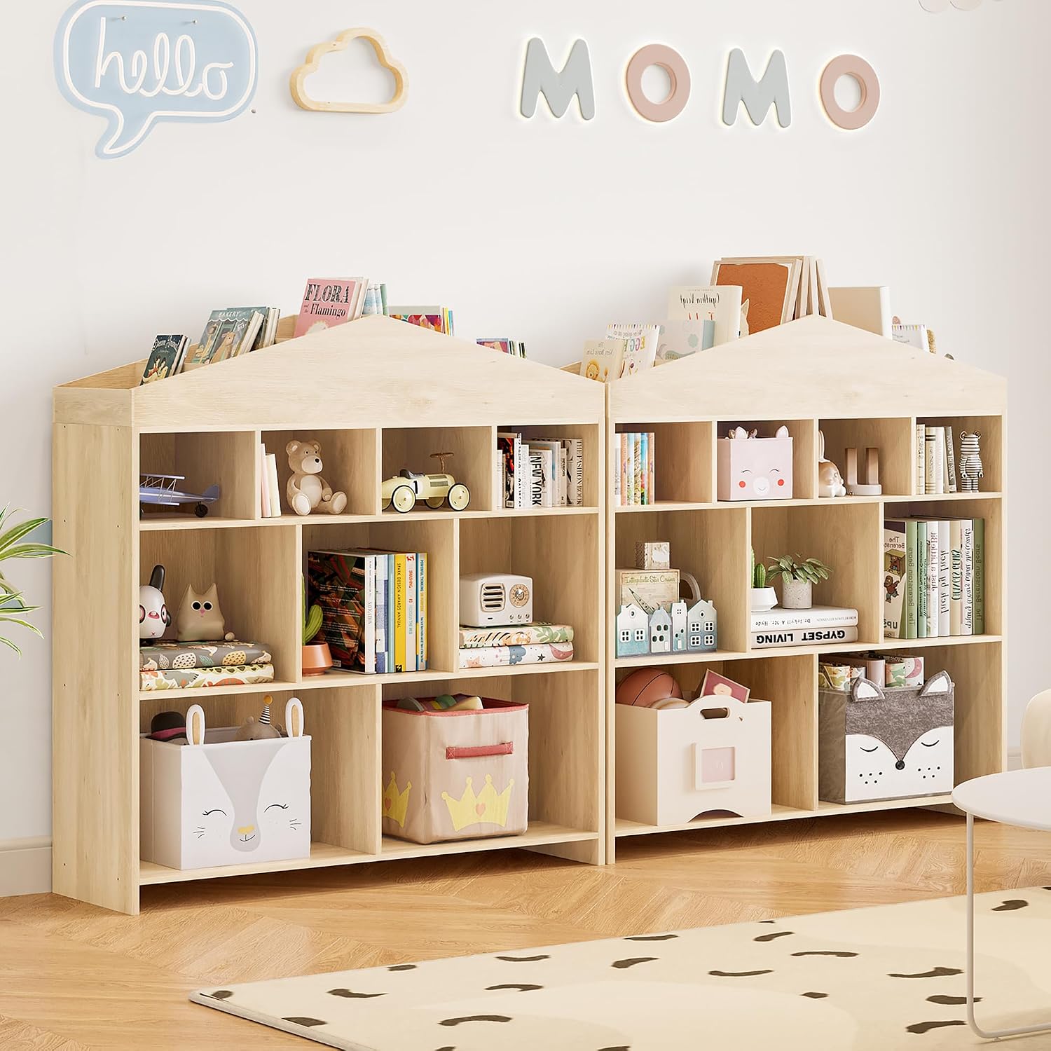 IDEALHOUSE Toy Storage Organizer 9-Cubby Kids Bookshelf 40.7in Width Bookcase Toddlers Playhouse Cabinet Shelf for Boys Girls Wooden Cubby Storage Toy Shelf for Playroom, Nursery, Kids Room