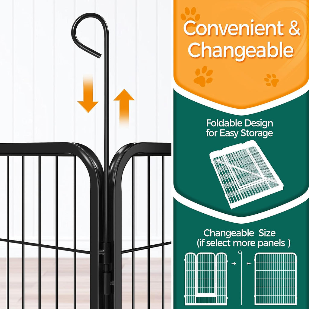 Yaheetech 40in 32-Panel Metal Dog Playpen Fence for Indoor Yard RV Camping | Heavy-duty Rustproof Frame with Secure Latch Door, Tool-free Assembly, Foldable Storage, Ideal for Medium to Large Dog Breeds