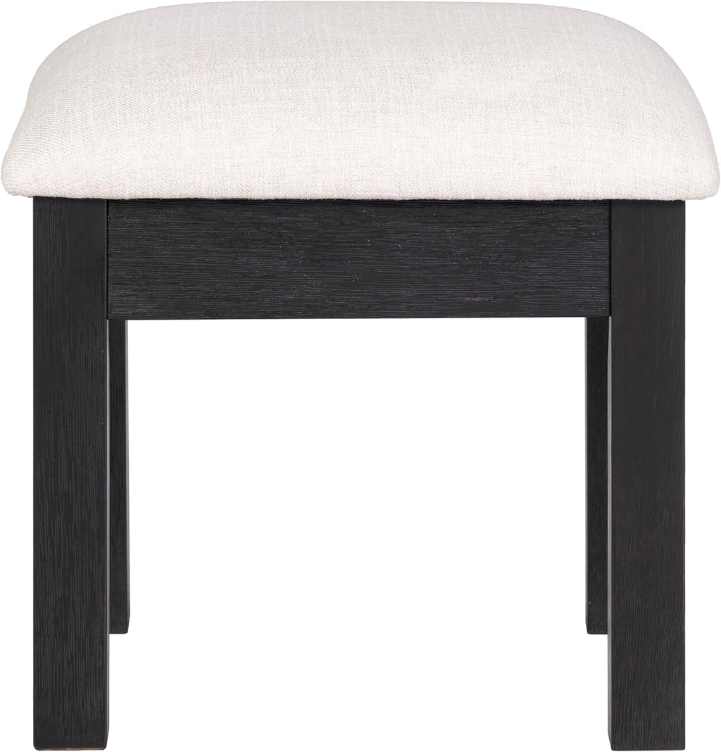 Furniture of America Lyle Modern Solid Wood 6-Drawer Makeup Vanity Set with Storage Stool and LED Full-Length Mirror, Wooden Dresser with USB Ports and Power Outlet for Bedroom, Guest Room, Black