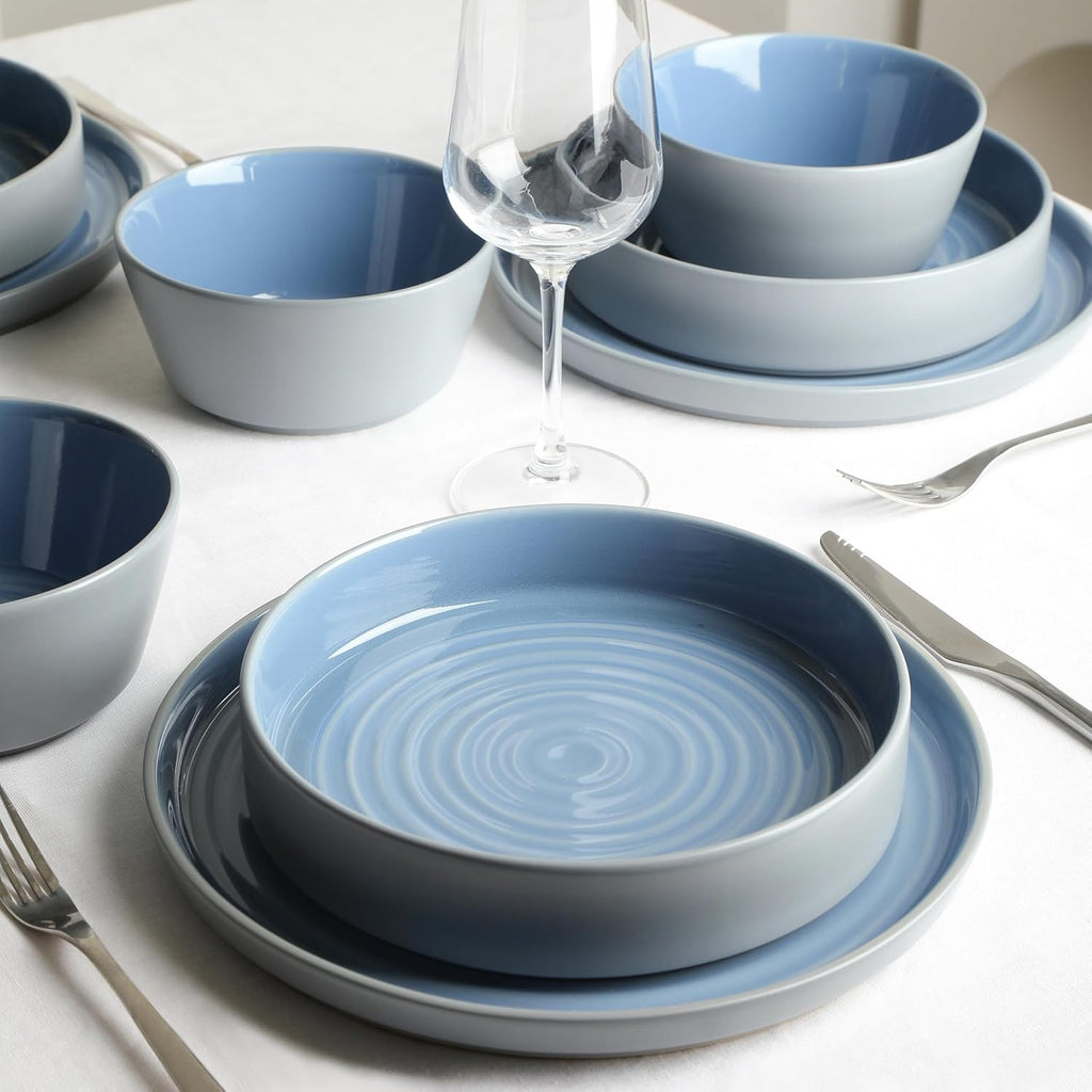 Stone Lain Elica 24-Piece Modern Dinnerware Set Stoneware, Plates and Bowl Sets for 8, Beige and Black