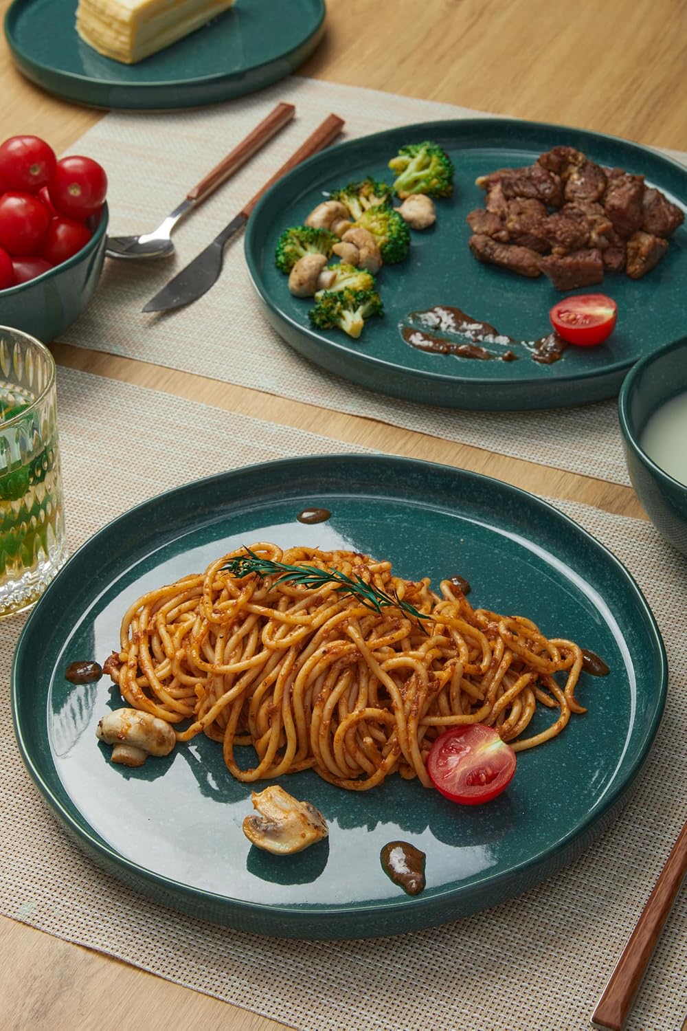 FOBENTA 18-Piece Moss Green Plates and Bowls Set,Nature-Inspired Ceramic Dinnerware Sets for 6 – Dish Set for Slow Living & Gentle Rituals
