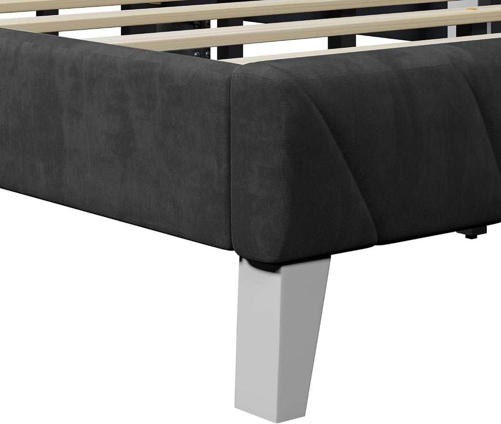 3 Pieces Velvet Bedroom Set with Full Upholstered Bed and Two Nightstand, Contemporary Furniture Set for Bedroom Living Room (Black+3 Pieces+Full)
