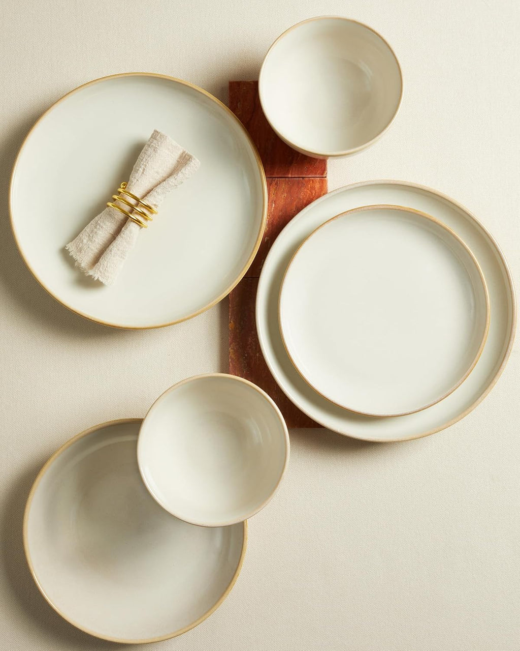 Pokini 24 Piece Double Bowl Dinnerware Sets with Pasta Bowls, Highly Chip and Crack Resistant Plates and Bowls Sets, Natural Earthyware Ceramic Dishware Sets, Service for 6 Yellow White