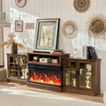 ROCKPOINT 97' Classical Farmhouse Fireplace TV Stand with 3 Sided Glass 36' Electric Fireplace Heater for TVs up to 100',Entertainment Center with Adjustable Shelves and Storage Cabinets,Espresso