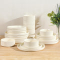 TheTerra Ceramic Dinnerware Sets for 8, 24 Pieces Porcelain Lightweight Plates and Bowls Sets, Scratch Resistant Dish Set, Oven & Microwave & Dishwasher Safe, Beige