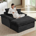 52' Oversized Chaise Lounge Chair Indoor, Corduroy Boneless Chaise Lounge with 2 Pillows, Comfy Reading Chair with Ottoman, Black Sleeper Chair for Adults Living Room Bedroom Apartment (Black)