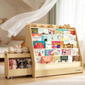 JOYCOPY- 2-in-1 Bookcase Set 5-Tier Kids Bookshelf and Toy Storage with Rolling Book cart, Hideable Storage for Nursery, Playroom, Classroom, Nature