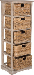 SAFAVIEH Furniture - Vedette 5-Basket Storage Tower - White Washed - Solid Wood - Coastal Basket Tower Design - Ideal for Entryway, Living Room, 17.5'W x 13.5'D x 46'H - Fully Assembled (AMH5739E)