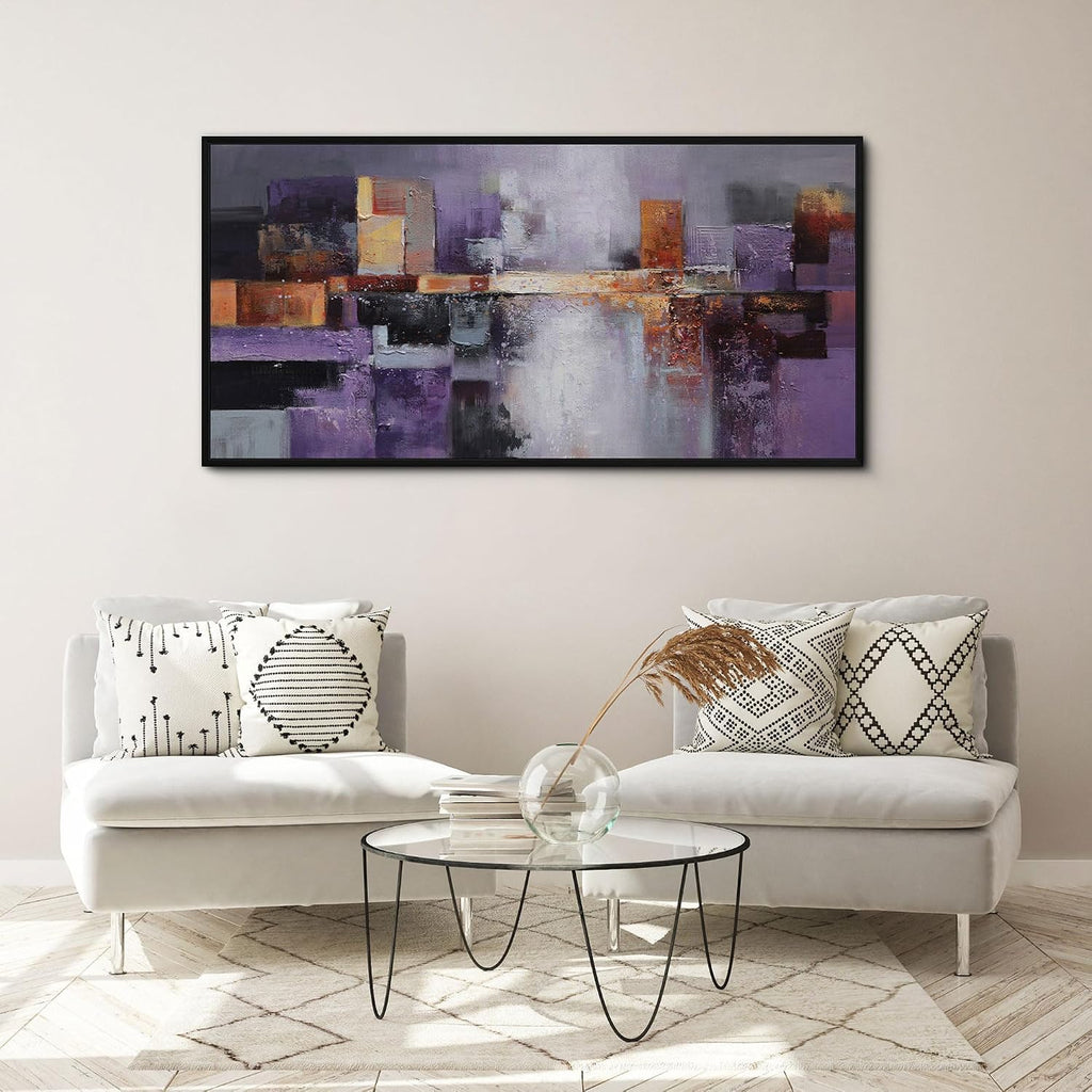 yiijeah Abstract Purple Wall Decor Bedroom Canvas Bathroom Art Picture Items for Women Framed Artwork Print 48x24 Inches