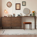 YESWOOD Large Vanity Desk with 6 Storage Dresser, North America Black Walnut Wood Adjustale Makeup Table for Girls, Vanity Set for Bedroom, Bathroom, 97' D x 16' W x 31' H（no Chair no Mirror）