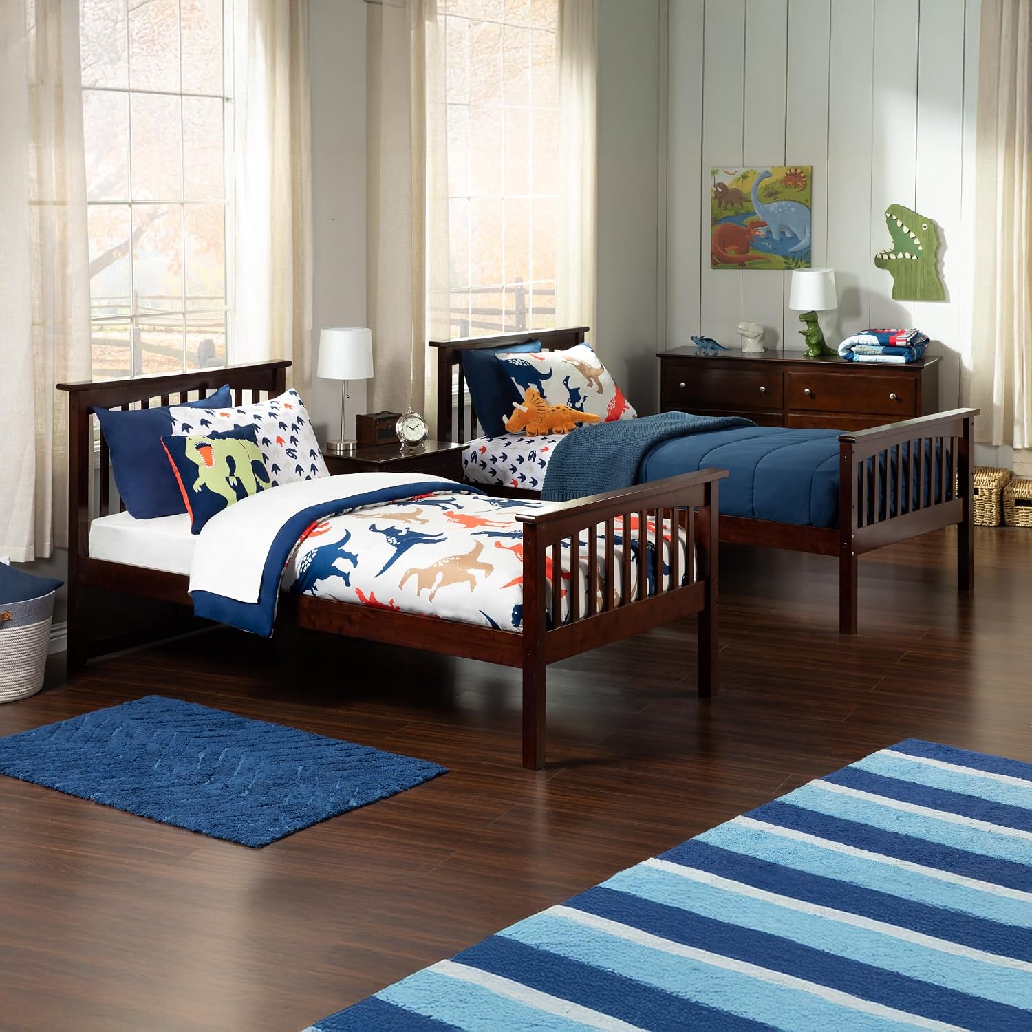 AFI, Columbia Ladder Bunk Bed Twin Over Twin with Twin Trundle, Walnut