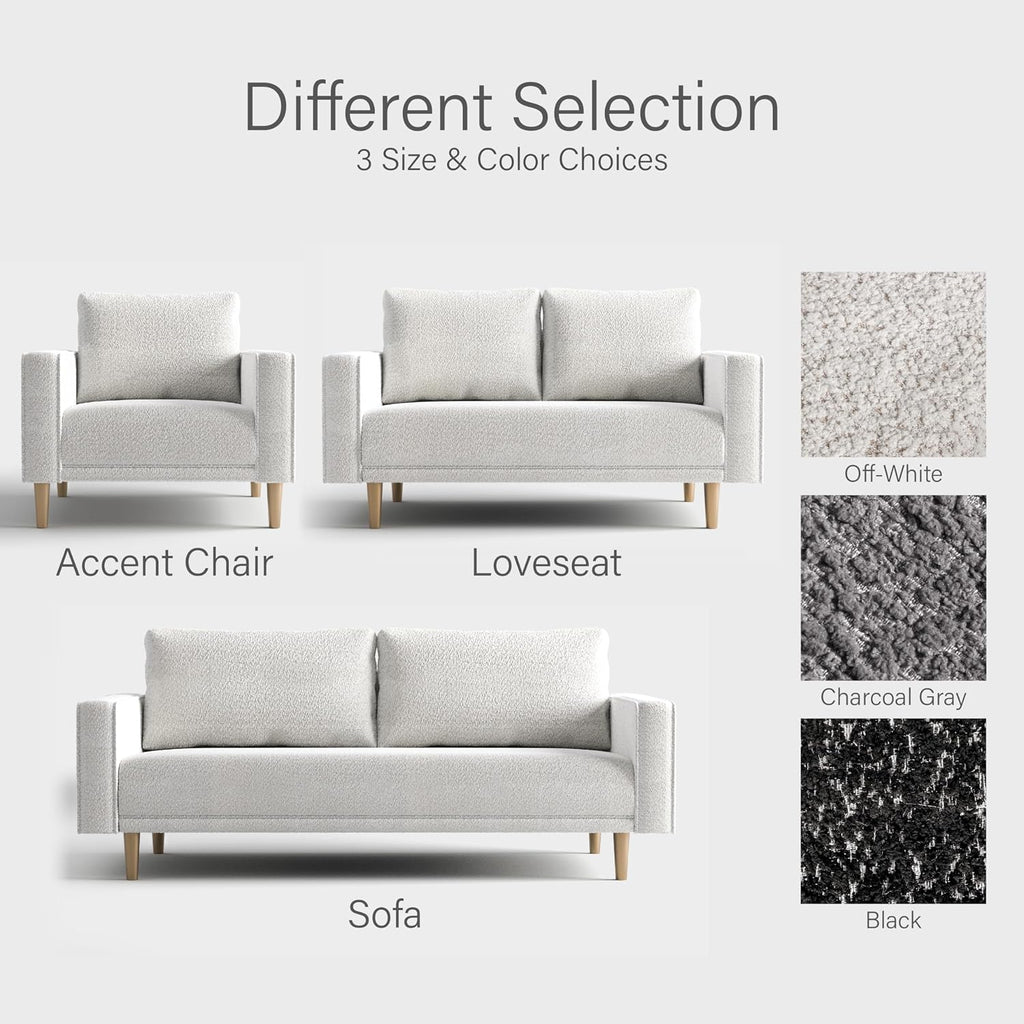 Furniture of America Oriana Contemporary Boucle Accent Chair with Back Pillow and Wooden Legs, Fabric Upholstered Armchair, Comfy Single Sofa Chair for Living Room, Bedroom, Home Office, Off-White