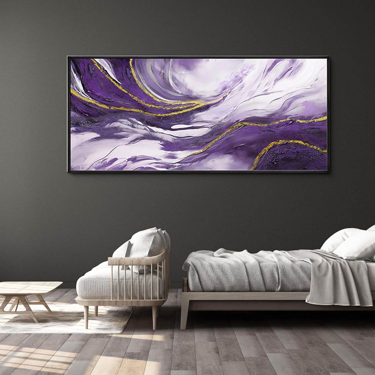 yiijeah Purple Wall Art - Abstract Canvas Wall Art Large Artwork for Living Room Purple and Gold Prints Decor Modern Wall Decor for Bedroom Office Picture Home Decor