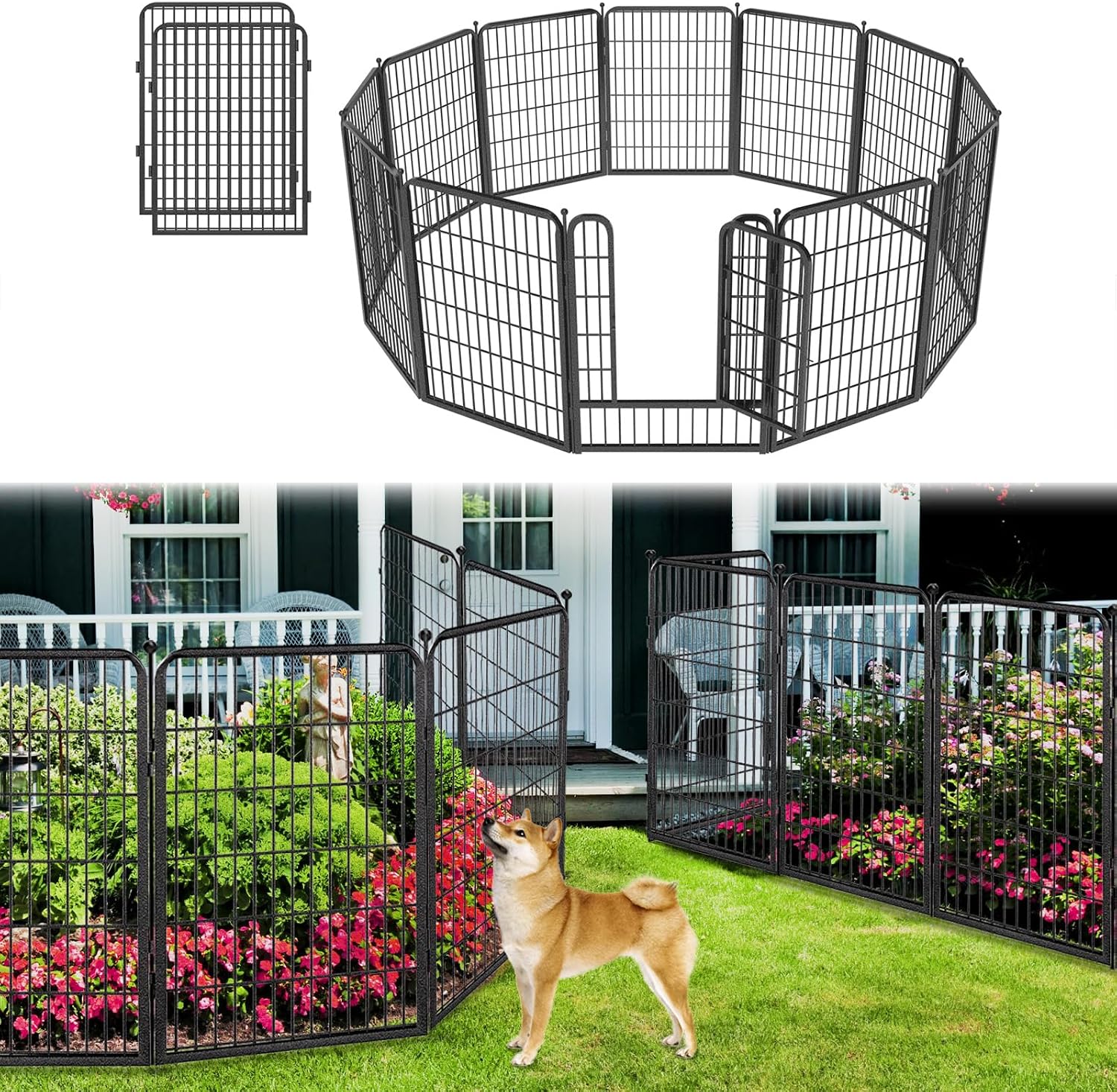 Dog Playpen Outdoor 40inch Dog Fence Outdoor for Yard, 12 Panels Pet Dog Pens Outside Puppy Playpen with Gate for Small/Medium/Large Dogs, Portable Fence for RV Camping, Yard