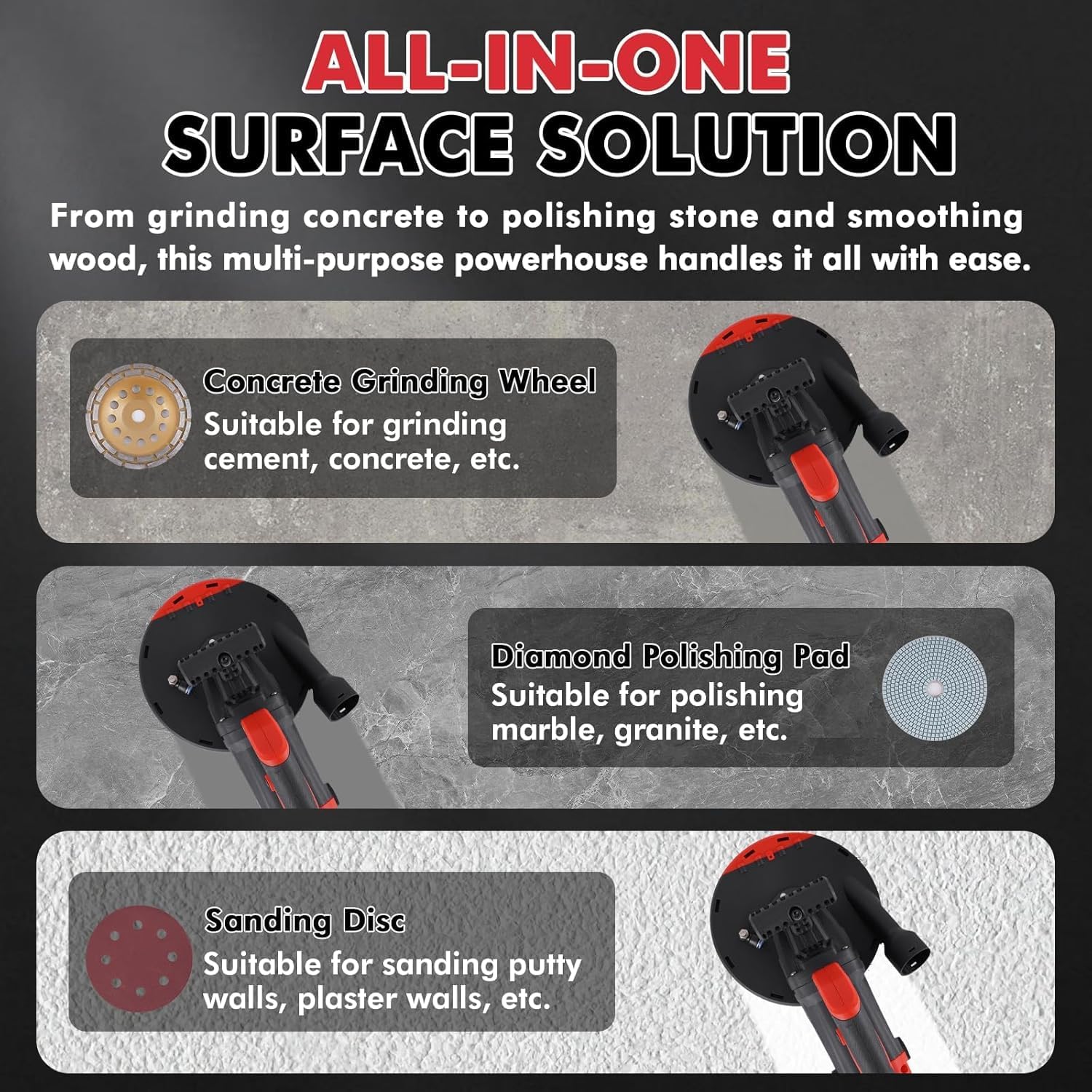 7 Inch Concrete Grinder Set, with Dust Extraction Shroud and Diamond Grinding Wheel, Tile Adhesive Removal Machine, 90° Seamless sanding for Floor, Wall, for Floor, Wall, Adhesive and Ceiling