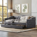 Twin Size Daybed with Storage Drawers, Upholstered Daybed with 2 USB Ports, Sturdy Metal and Wood Frame,Day Bed for Bedroom, No Box Spring Needed, Grey