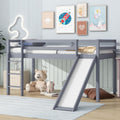 JIVOIT Twin Size Low Loft Bed with Slide and Ladder, Rubber Wood Twin Loft Bed with Wood Slats Support, No Box Spring Needed (Grey/407)