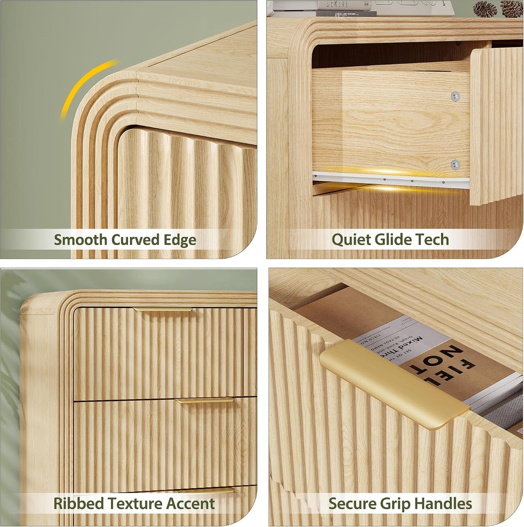 Decofy Fluted Drawers Dresser for Bedroom, Wood Dressers with Gold Handles, Modern Dressers with Wave Texture, Large Storage Chest of Drawers, Bedroom Dresser Organizer 55'' & 7 Drawers (Natural Oak)