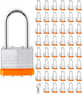 48Pcs Padlocks with Same Keys,Laminated Steel Orange Silver(1-9/16',40mm),Long Shackle for Sheds,Gates,Fences,Toolbox,Outdoor and Indoor Use