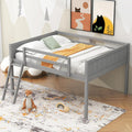 Full Size Loft Bed, Wood Loft Bed with Convertible Ladder, Ladder can be Placed on the Left or Right, Low Loft Bed with Full-Length Guardrails, No Box Spring Required (Gray,Full & Convertible Ladder)