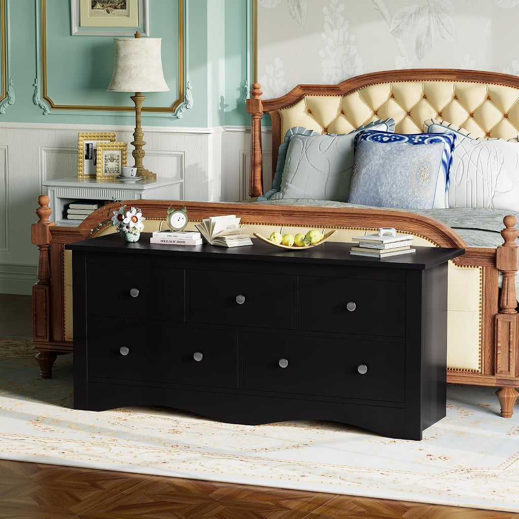 Furmax Dresser for Bedroom, 5 Wood Dresser, Chest of Drawers, for TV up to 65 inch, TV Stand Storage Chest of Drawers for Hallway Entryway (Black)