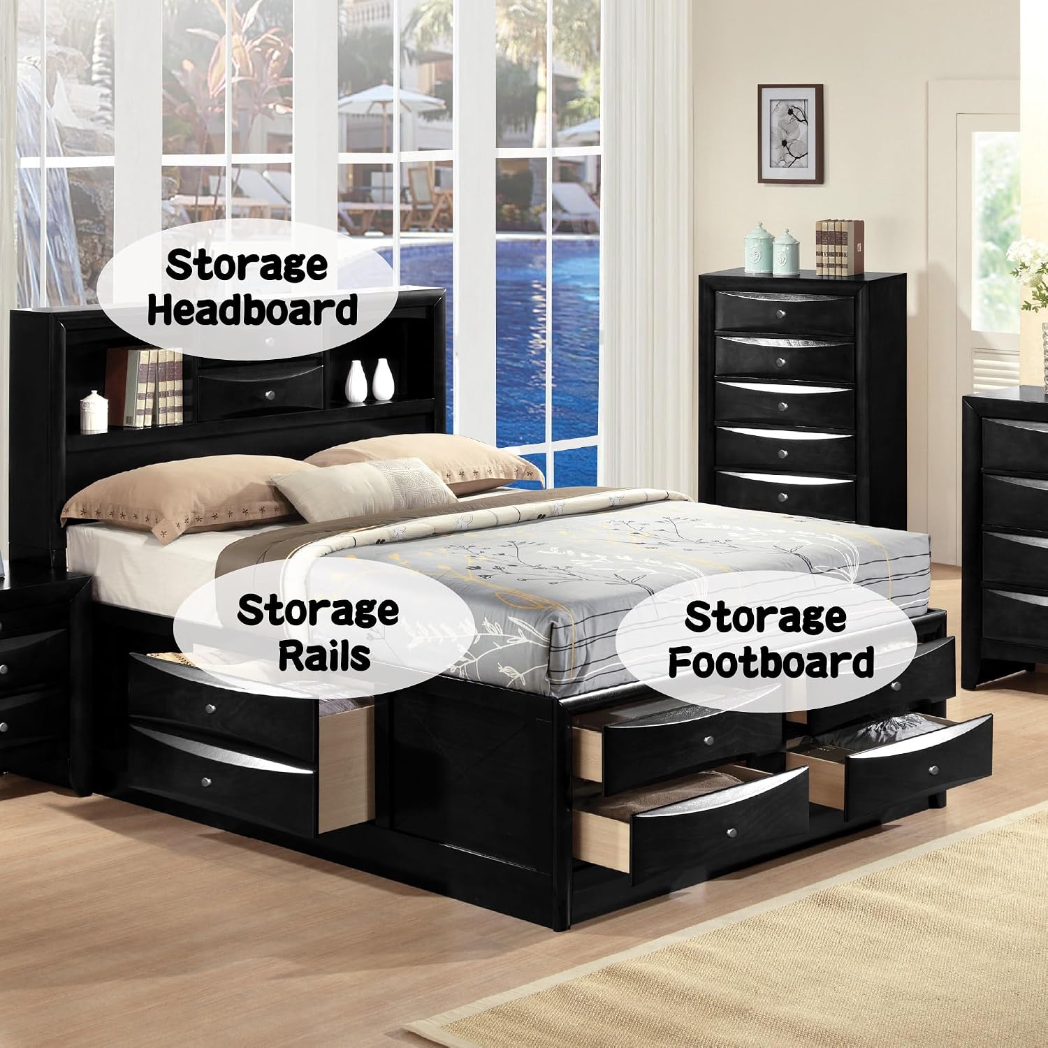 Acme Ireland Full Wood Platform Bed with Storage Drawer in Black