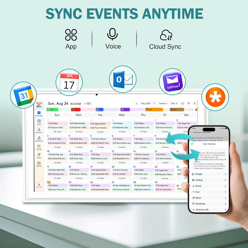 Digital Calendar Wall Touch Screen, 21.5 Inch Electronic Smart Calendar with Google Play & Multi-Calendar Sync, Electronic Planner & Chore Chart for Family Schedules Meal White