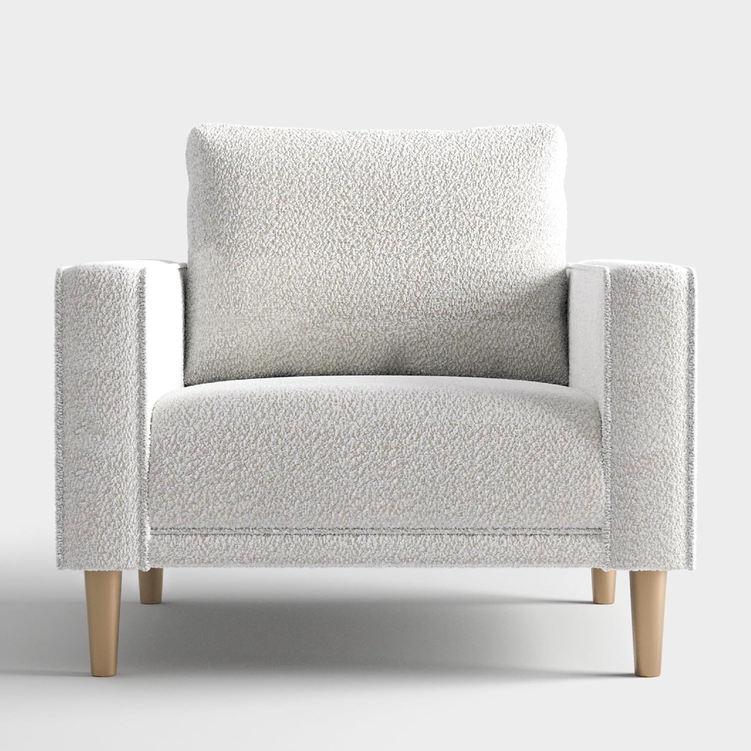 Furniture of America Oriana Contemporary Boucle Accent Chair with Back Pillow and Wooden Legs, Fabric Upholstered Armchair, Comfy Single Sofa Chair for Living Room, Bedroom, Home Office, Off-White