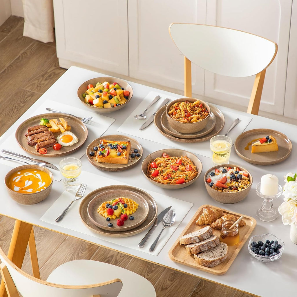 vancasso ANYA 24 Pieces Plates and Bowls Set, Caramel Dinnerware Sets, Reactive Glaze Dishes Set for 6, Ceramic Dishware Sets Kitchen Dinner Set, Microwave & Dishwasher Safe