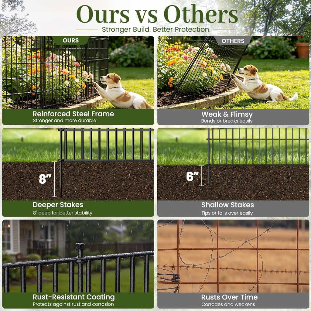 No-Dig Decorative Outdoor Garden Fence for Yard, Animal Barrier Fencing for Dog | Rustproof Metal Temporary Fence for Patio, Pet and Flower Bed | 32in (H) x 35.4ft(L), 15 Panels