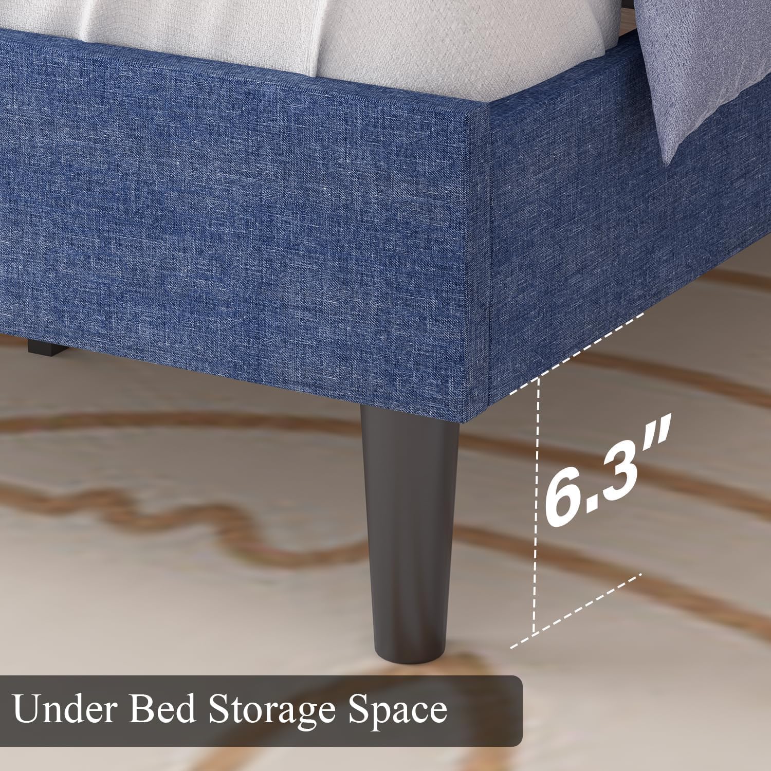 HOMBCK King Size Bed Frame, Linen Fabric Upholstered Bed Frame King Size with Headboard, Wood Slats Support, Button Tufted Design, No Box Spring Needed, Blue