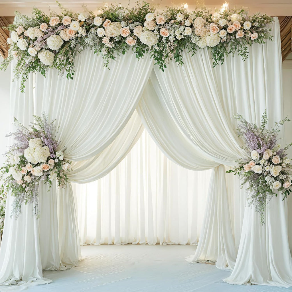 12 Panels 5x12ft Ivory Backdrop Curtains for Parties, Wrinkle Free Polyester Ivory Photo Backdrop Drapes 12 ft Long Back Drop Cloth for Wedding Birthday Photography Background Party