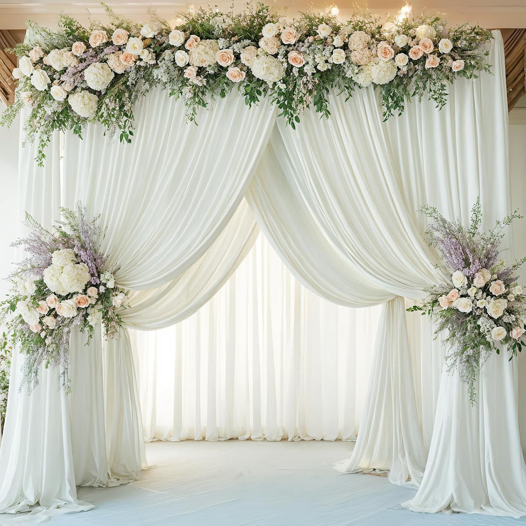 50x14ft Ivory Backdrop Curtains for Parties, Wrinkle Free Polyester Ivory Photo Backdrop Drapes 10 Panels 14 ft Long Back Drop Cloth for Wedding Birthday Photography Background Party