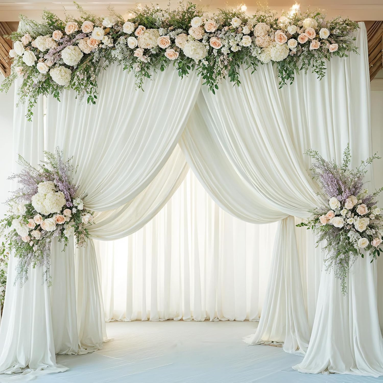 50x14ft Ivory Backdrop Curtains for Parties, Wrinkle Free Polyester Ivory Photo Backdrop Drapes 10 Panels 14 ft Long Back Drop Cloth for Wedding Birthday Photography Background Party
