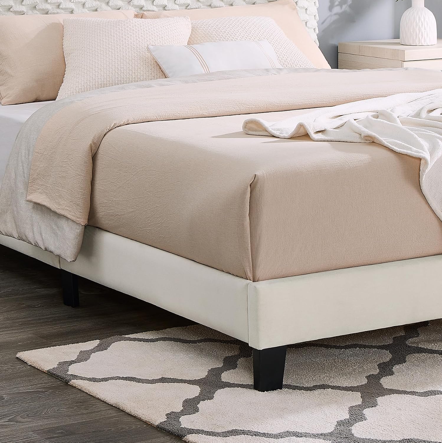 2-Piece Bedroom Set, Plush 3D Upholstered Bed with Nightstand, Full