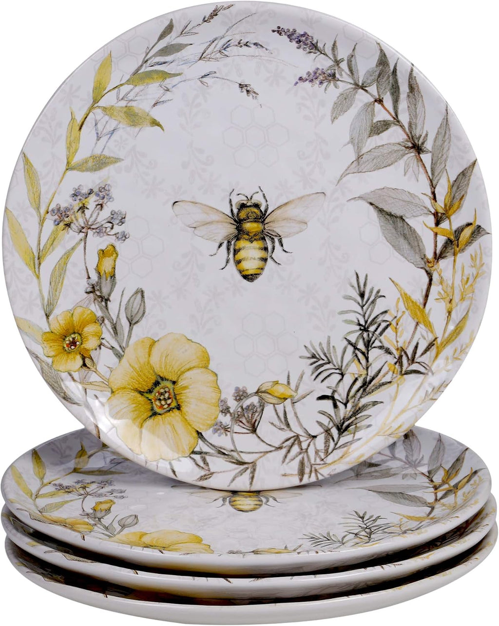 Bee Sweet 16-Piece Ceramic Dinnerware Set – Service for 4, Farmhouse Bee and Floral Design, Includes 4 Dinner Plates, 4 Salad Plates, 4 Bowls, 4 Large Mugs – Microwave & Dishwasher Safe