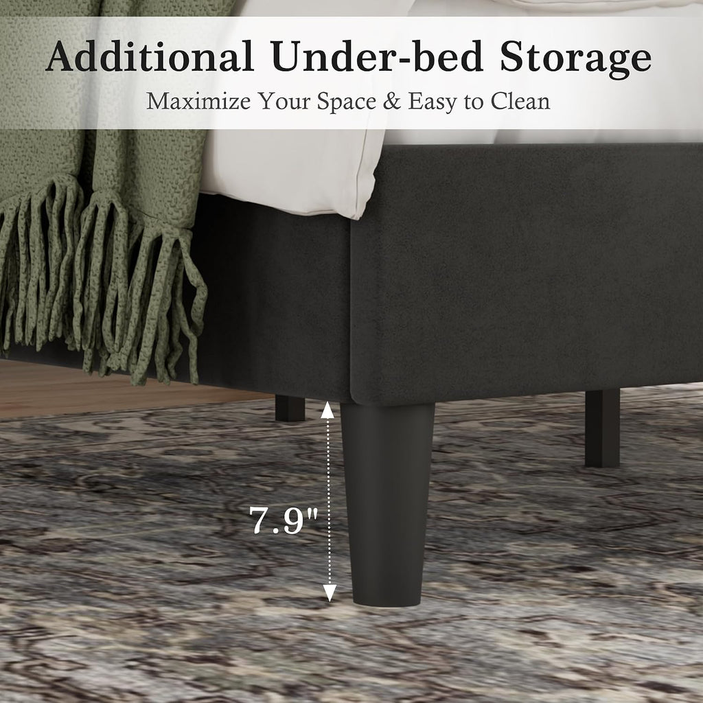 VECELO Full Bed Frame with Upholstered Headboard, Heavy-Duty Platform Bedframe with Strong Wooden Slats Support, No Boxing Spring Needed, Black