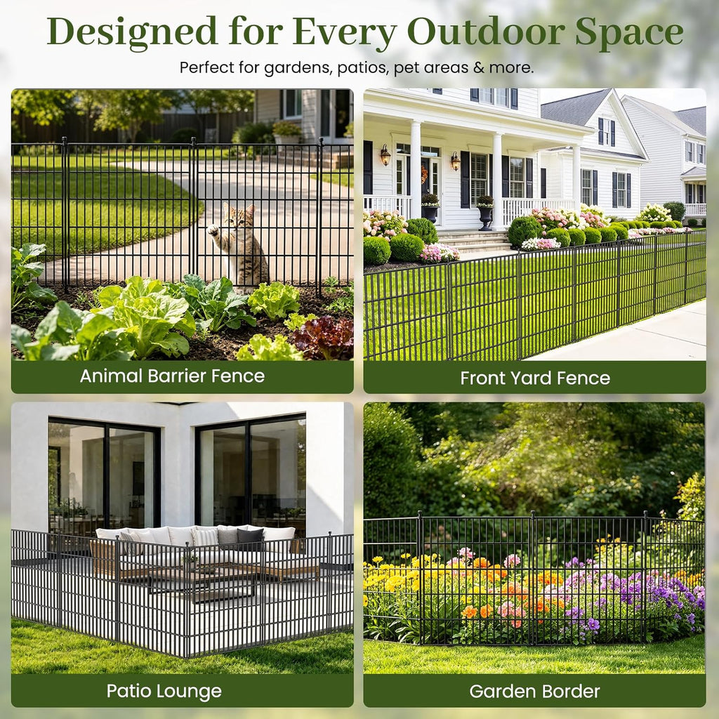 No-Dig Decorative Outdoor Garden Fence for Yard, Animal Barrier Fencing for Dog | Rustproof Metal Temporary Fence for Patio, Pet and Flower Bed | 40in (H) x 23.6ft(L), 10 Panels