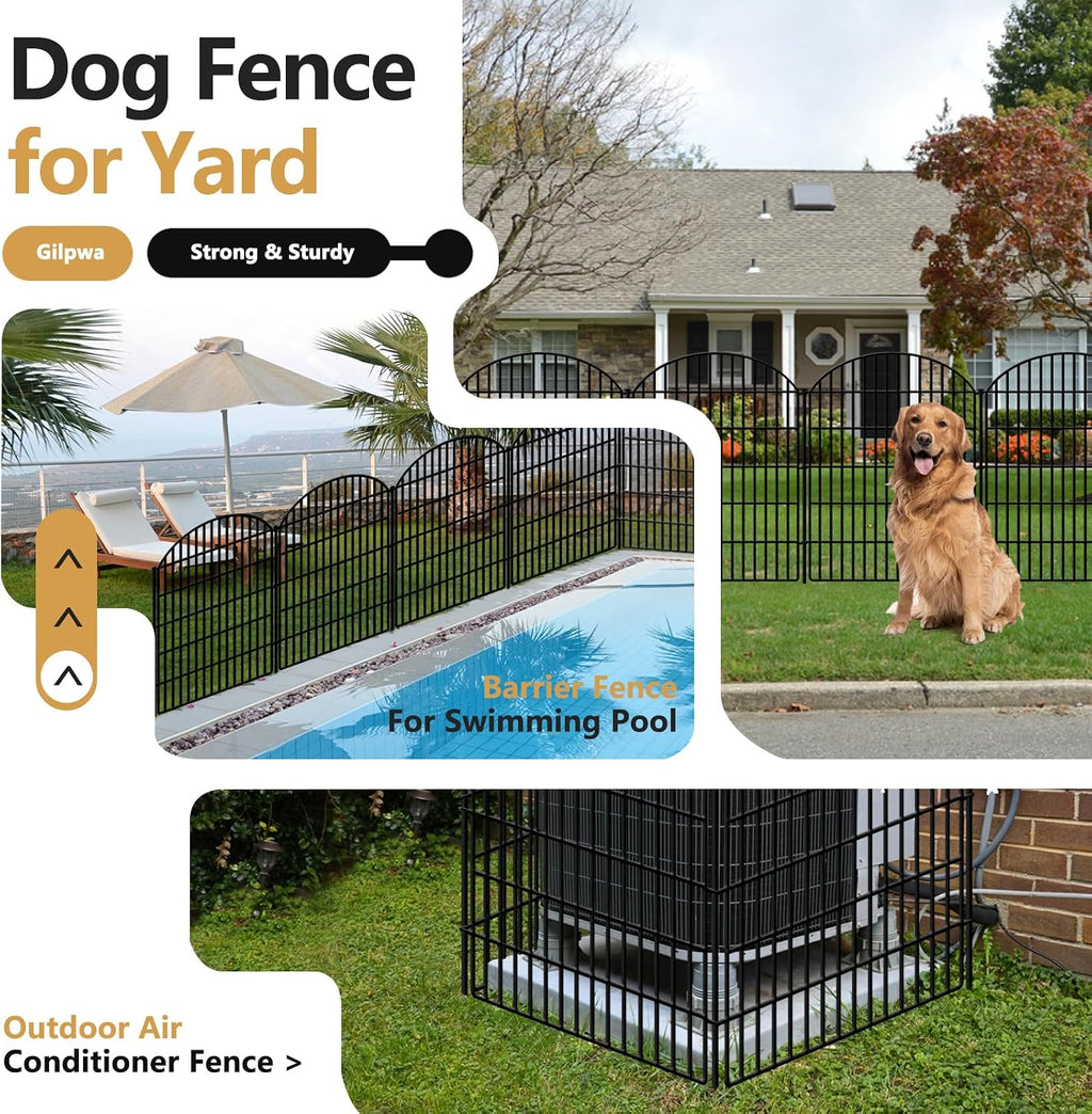 GILPWA 15 Panels Decorative Garden Metal Fence, 33in (H) x 33.46ft (L) No Dig Dog Fencing for Outdoor Yard, Rustproof Animal Ground Stakes Temporary Panel Border Barrier for Patio Flower Bed Camping