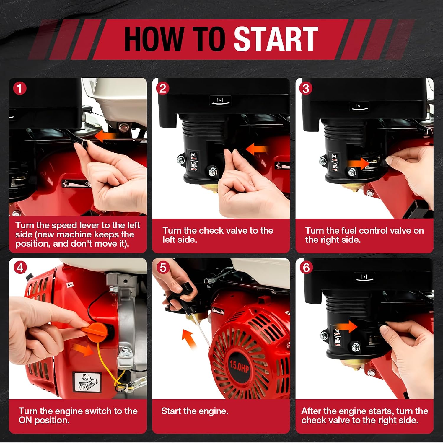 Gas Engine 15HP, 420CC Gas Powered 4 Stroke Multi-Use Engine Pull Start Air Cooled (15HP, 420CC, Red)