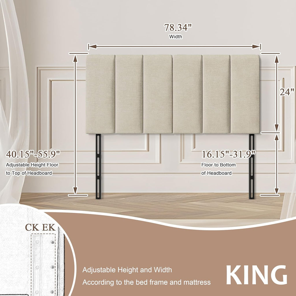 HAOBO Home Upholstered Headboard Foldable King Size Headboards Eastern King/California King Linen Panel with Height Adjustments