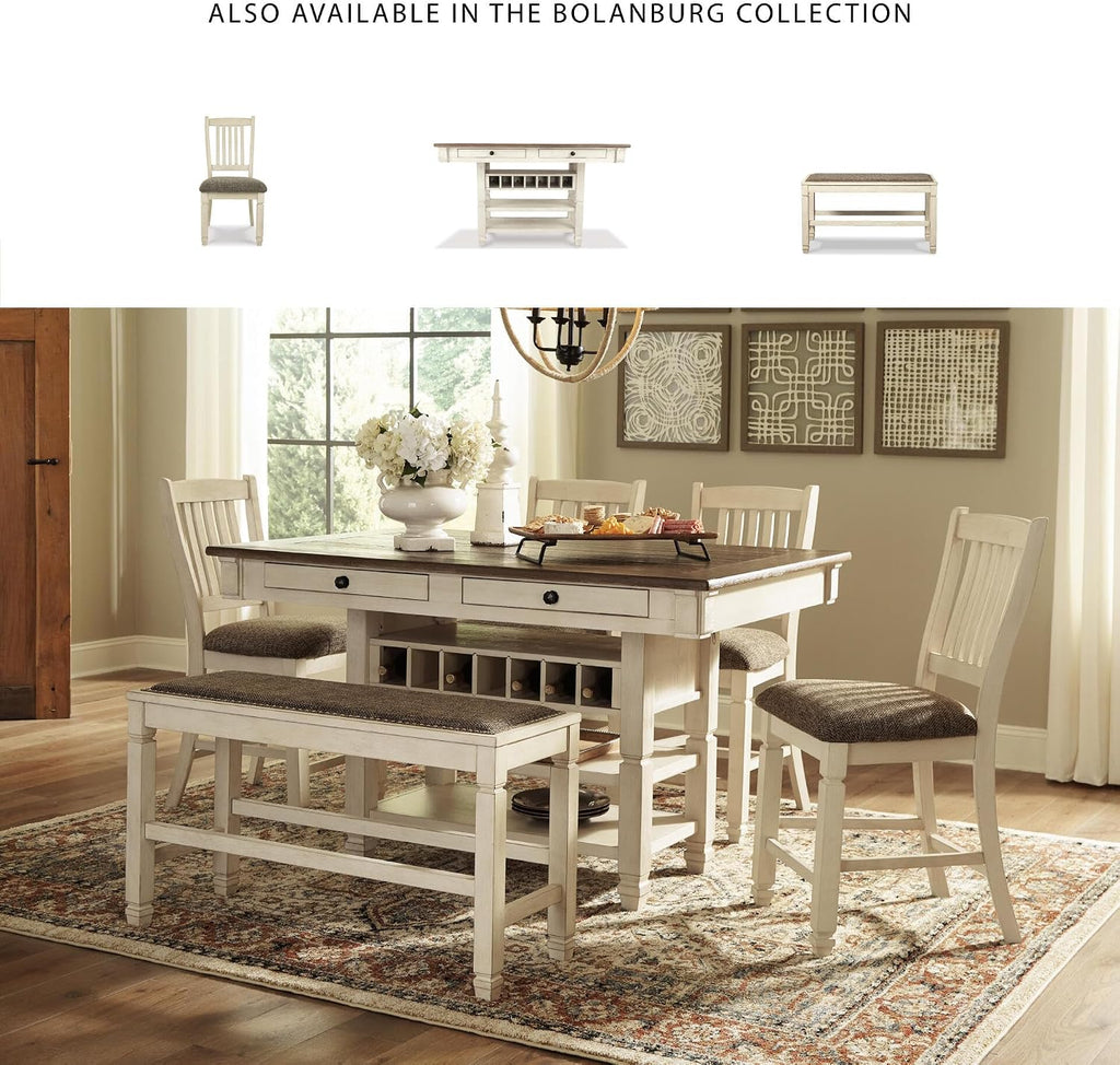 Signature Design by Ashley Bolanburg Double Upholstered Bench, Counter Height, Whitewash