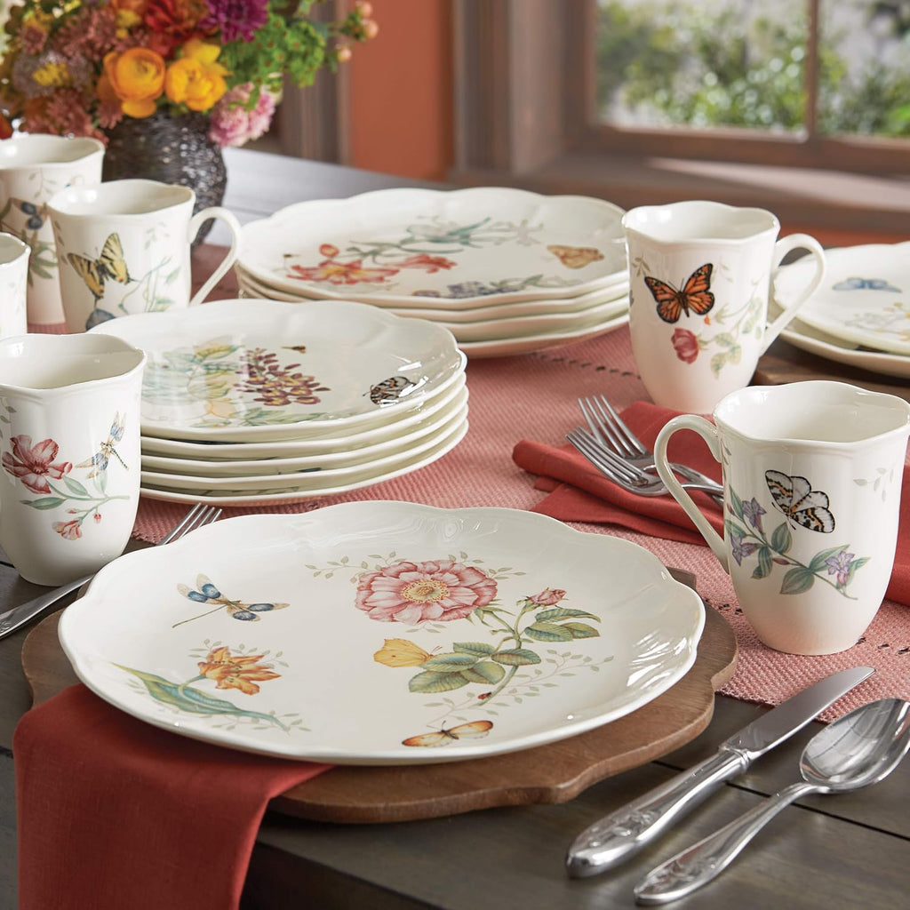 Lenox Dinnerware Set, Butterfly Meadow 18-Piece Set, Service For 6, White Porcelain, Butterfly And Flower Designs, Plates And Bowls Sets, Dishwasher Safe, Home & Kitchen (Assorted, 18 Pieces)