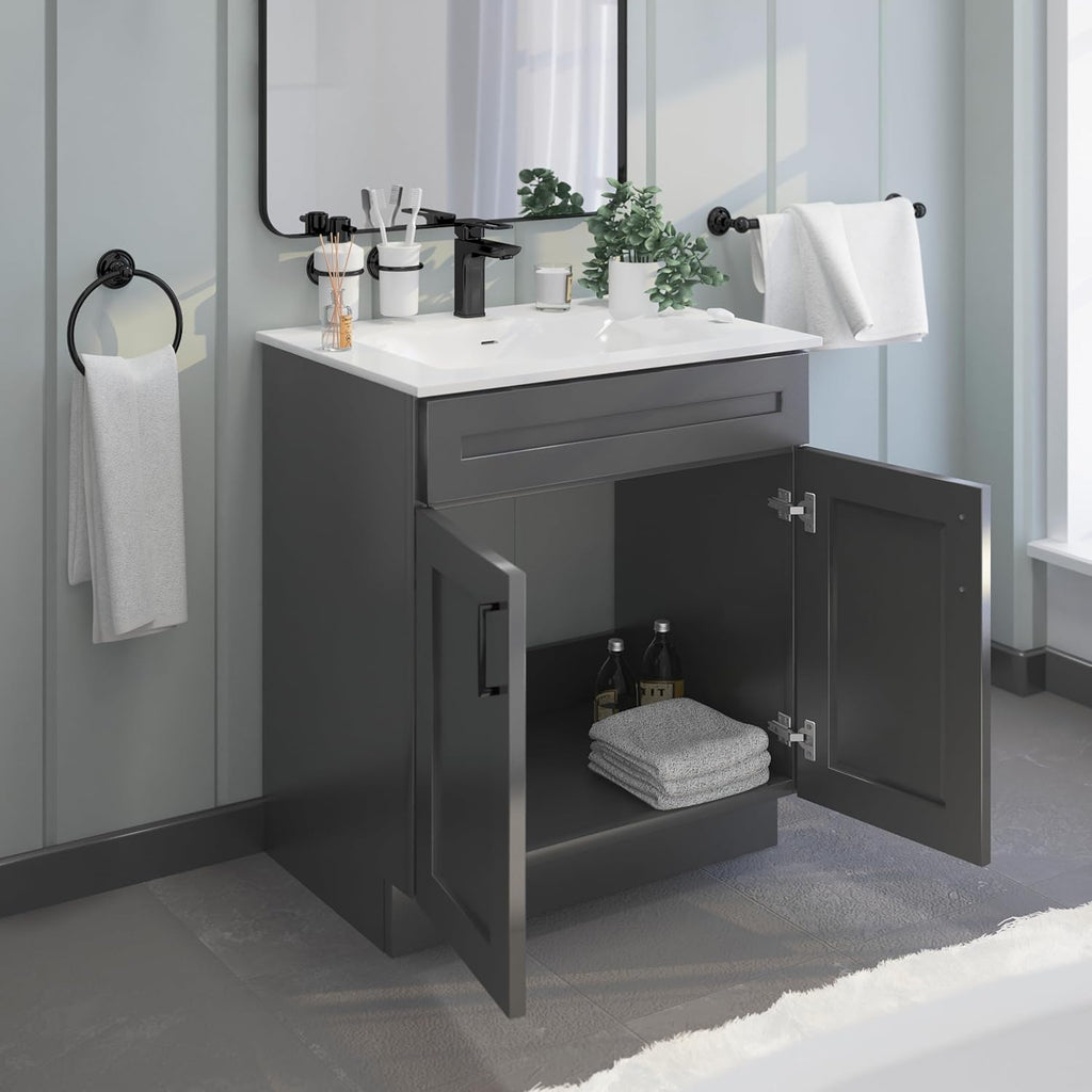 Bathroom Vanity Sink Base Ready-to-Assemble Bathroom Cabinet 24'/30'/36' Width (Vanity Base in Grey Shaker, 30 inch)